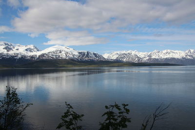 Scenic view of snow covered mountains