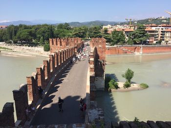 High angle view of bridge over river in city