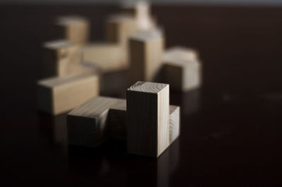 Close-up of wooden toy blocks on table