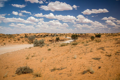 Scenic view of desert against cloudy sky