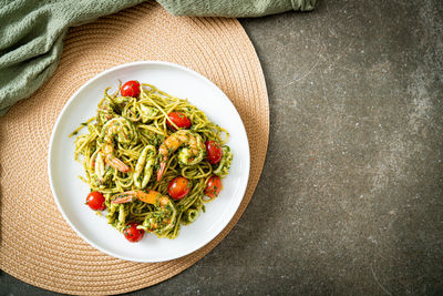 High angle view of food in plate on table