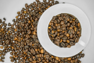 High angle view of coffee beans on table