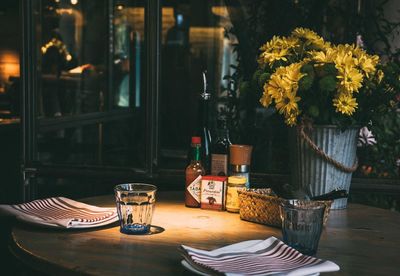 View of potted plants on table at restaurant