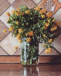 High angle view of wild flowers in a vase 