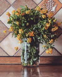 High angle view of potted plant on table