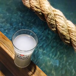 High angle view of drink on table