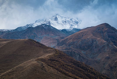 Scenic view of snowcapped mountains against sky