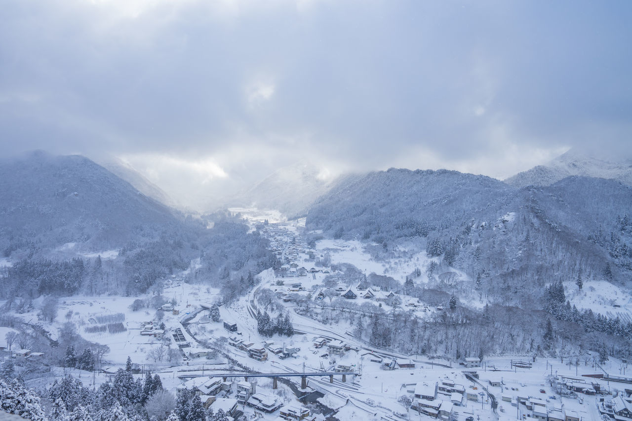 SNOW COVERED LANDSCAPE AGAINST SKY