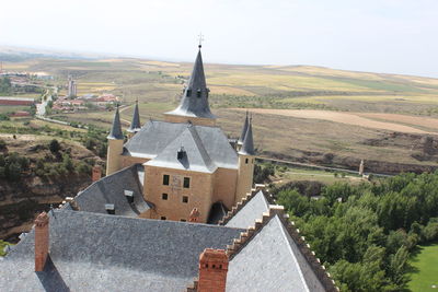 High angle view of temple against sky