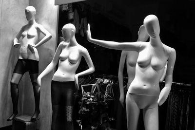 Close-up of mannequins at store