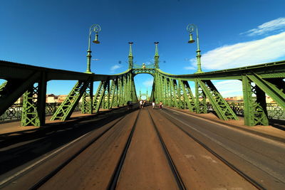 Surface level of railway bridge against sky