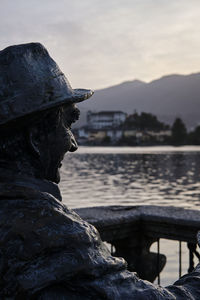 Close-up of statue against mountain