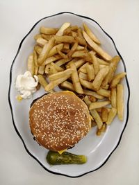 High angle view of burger on plate
