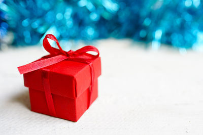 Close-up of red christmas box