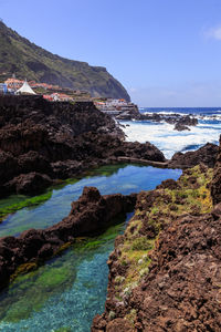  panoramic view of pool rocks against the sky