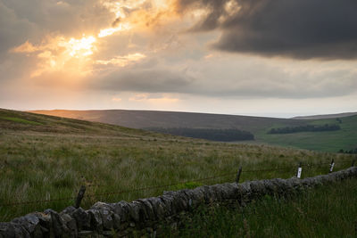 Scenic view of field against sky during sunset