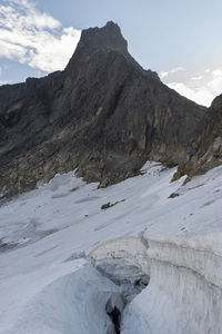 Scenic view of rocky mountains during winter