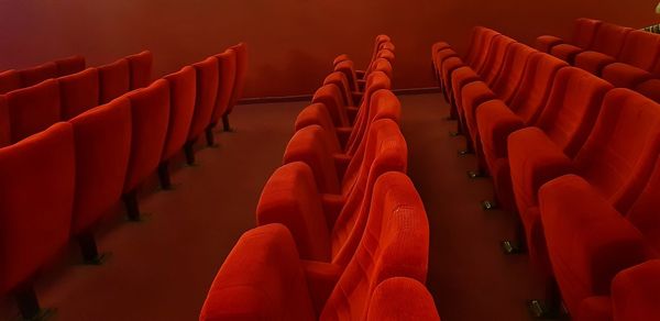 High angle view of empty chairs