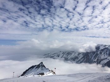 Scenic view of snow mountains against sky