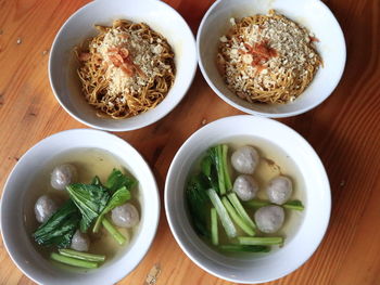 High angle view of food in bowl on table