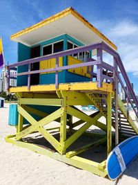 Built structure on beach against sky