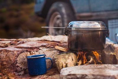 Coffee cup on barbecue grill