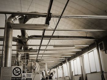Low angle view of electricity pylon hanging on ceiling