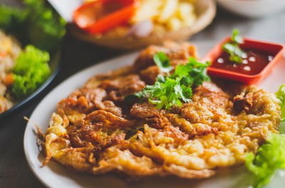 Close-up of food in plate on table