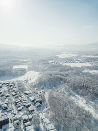 High angle view of snow covered landscape