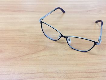 High angle view of eyeglasses on table