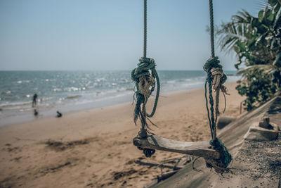 Abandoned rope swing hanging at beach