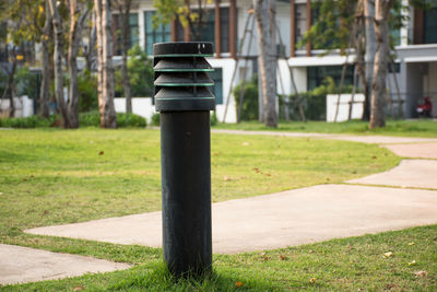 Metallic structure on field in park