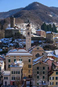 High angle view of townscape and buildings in city