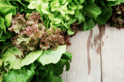 High angle view of chopped vegetables on table