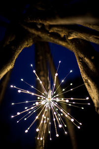 Low angle view of firework display at night