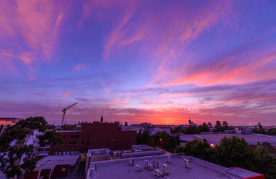 Buildings against sky during sunset