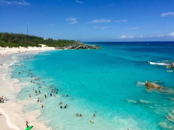 Scenic view of sea against blue sky