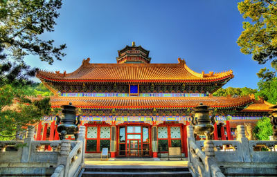 Low angle view of temple against sky