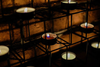 High angle view of illuminated lamp on table