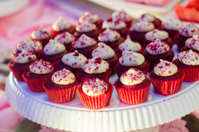 High angle view of cupcakes on table