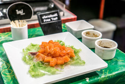 Close-up of food in plate on table