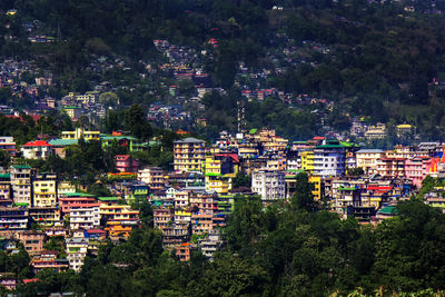 High angle view of buildings in city