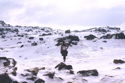 Scenic view of snow covered mountains