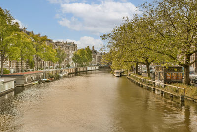 Canal amidst trees against sky