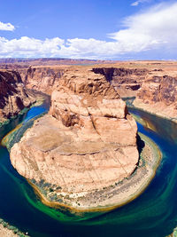 Aerial view of rock formations against sky