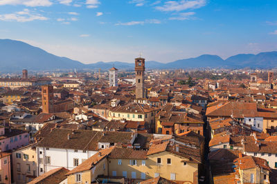 High angle view of townscape against sky