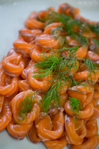 High angle view of pasta in plate