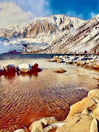 Scenic view of snowcapped mountains against sky