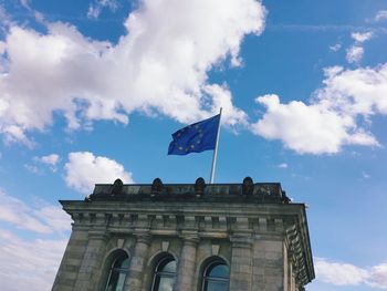 High section of built structure with european union flag