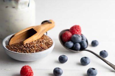 Close-up of fruits in bowl on table